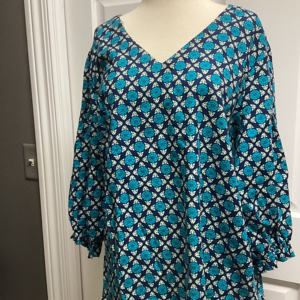 Croft & Barrow Women’s Tunic Shirt Blue Floral Blouse Sz XXL 3/4 Sleeves EUC